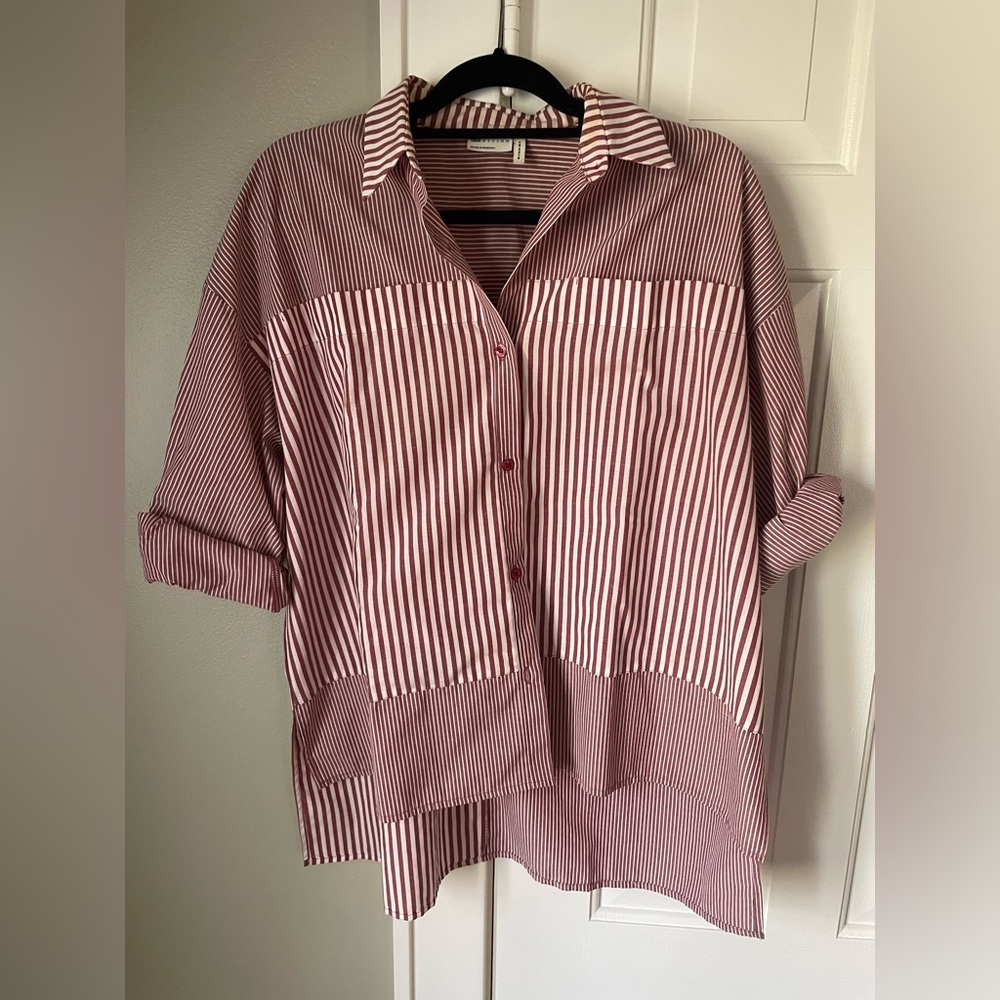 Boxy Fit Striped Button Down Shirt